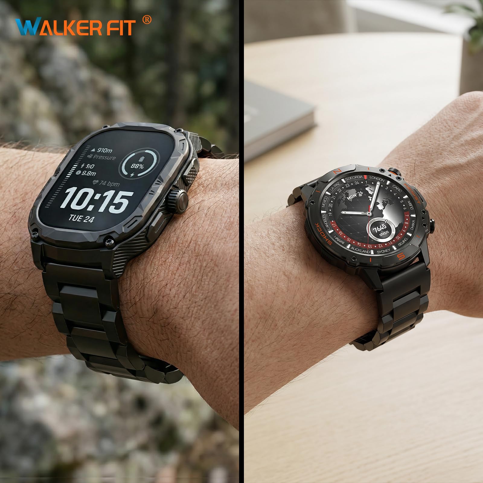 WalkerFit Black 22mm stainless steel watch band set – view 2