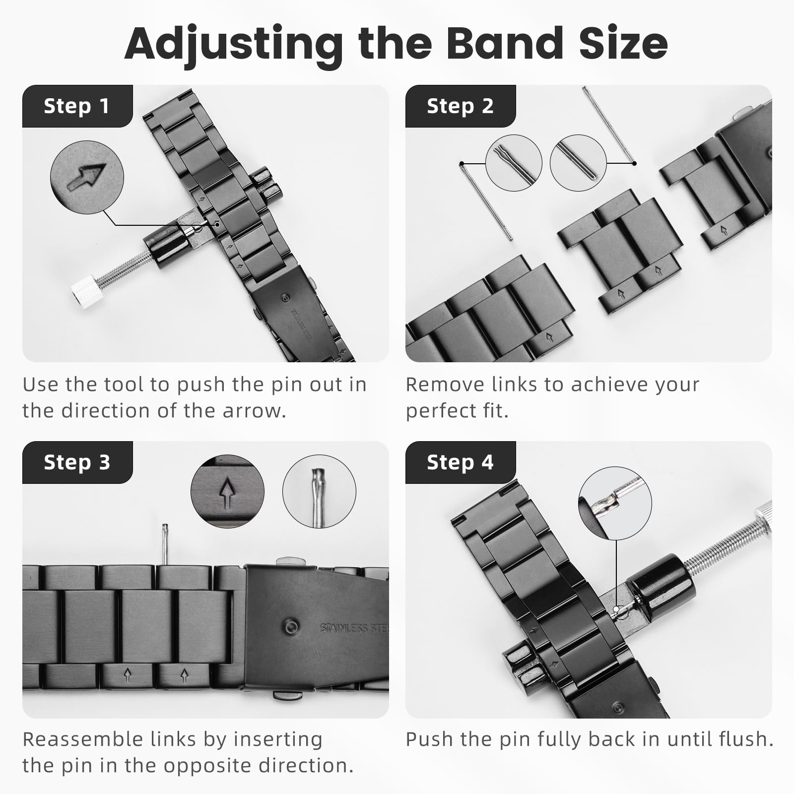 WalkerFit Black 22mm stainless steel watch band set – view 6
