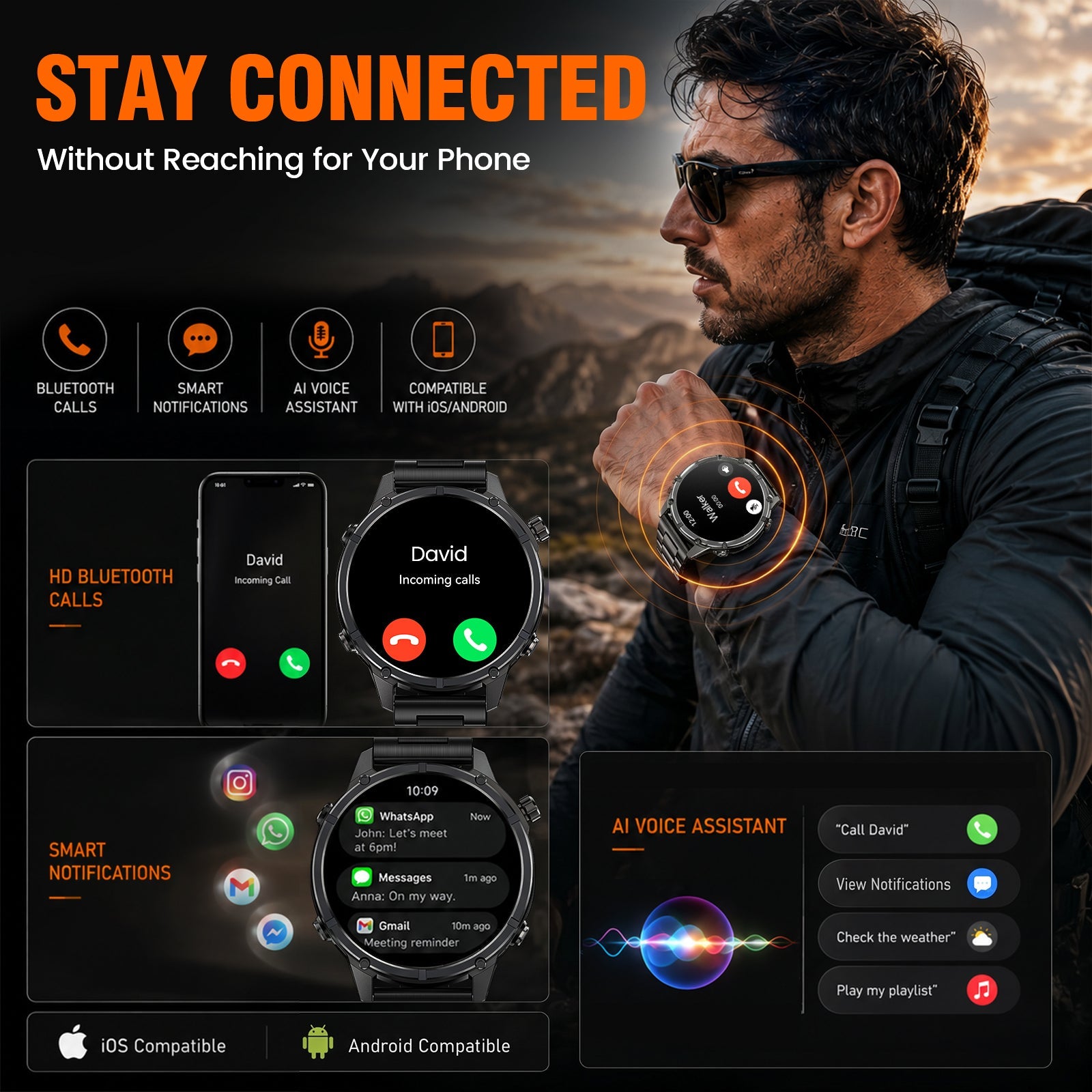 WalkerFit Motion 6 GPS black smartwatch phone-free connectivity