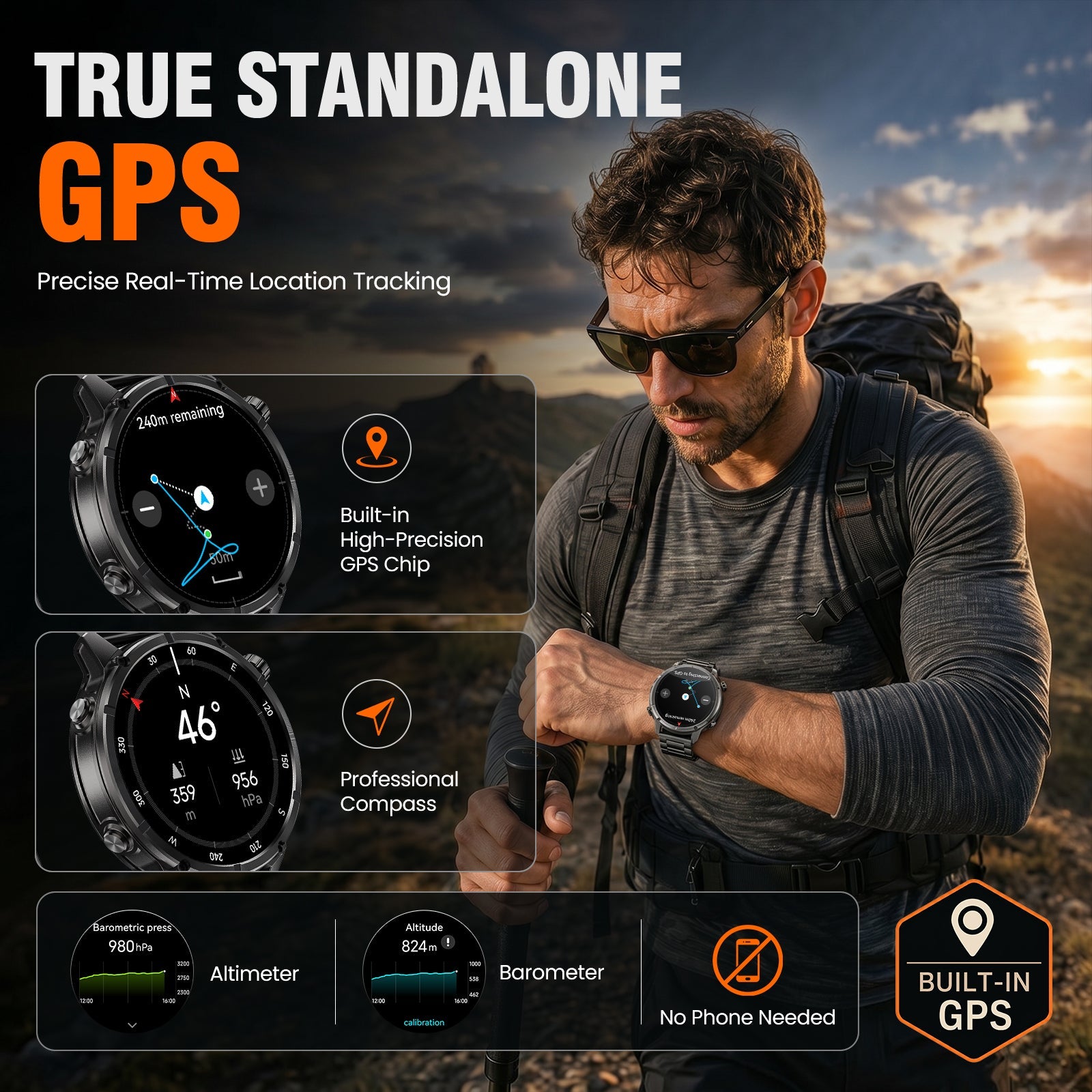 WalkerFit Motion 6 GPS black smartwatch standalone GPS