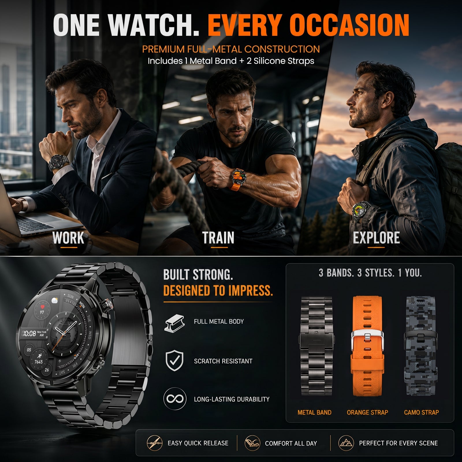 WalkerFit Motion 6 GPS black smartwatch strap styles