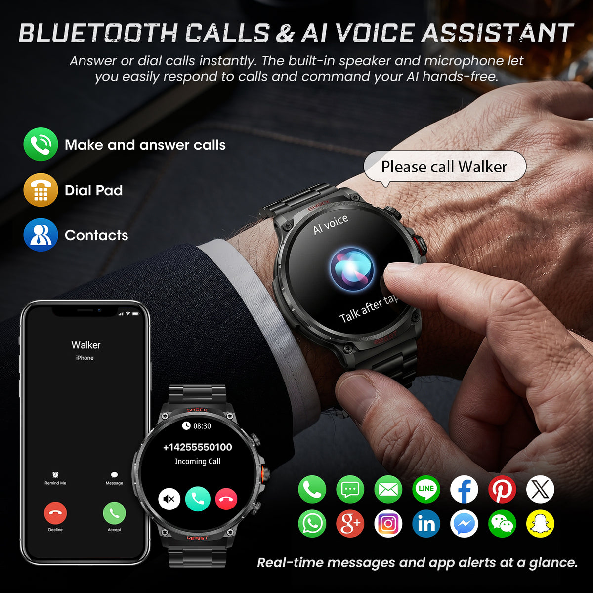 M6 Max Black steel smartwatch Bluetooth calls and voice assistant
