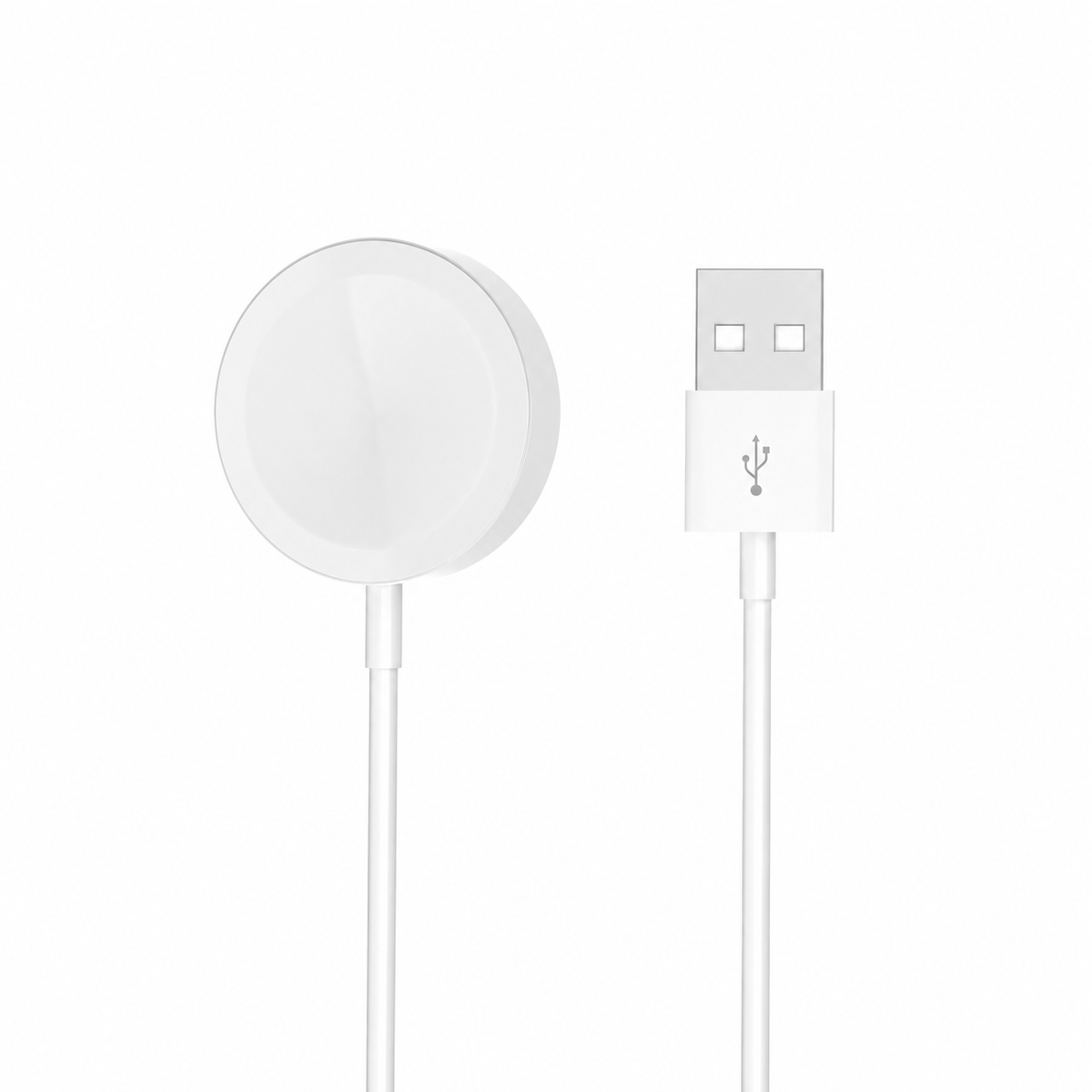 WalkerFit Aura 2 white charging puck and USB-A connector, front detail view