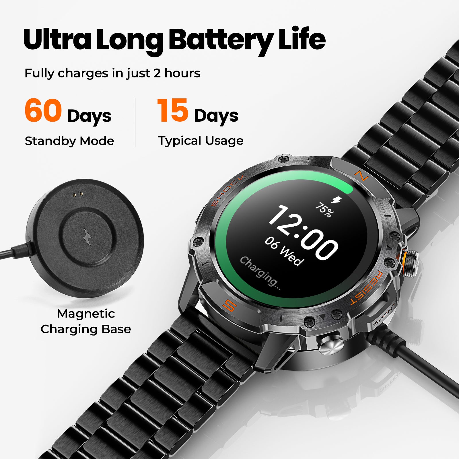 WalkerFit Motion 6 Black Steel smartwatch product image