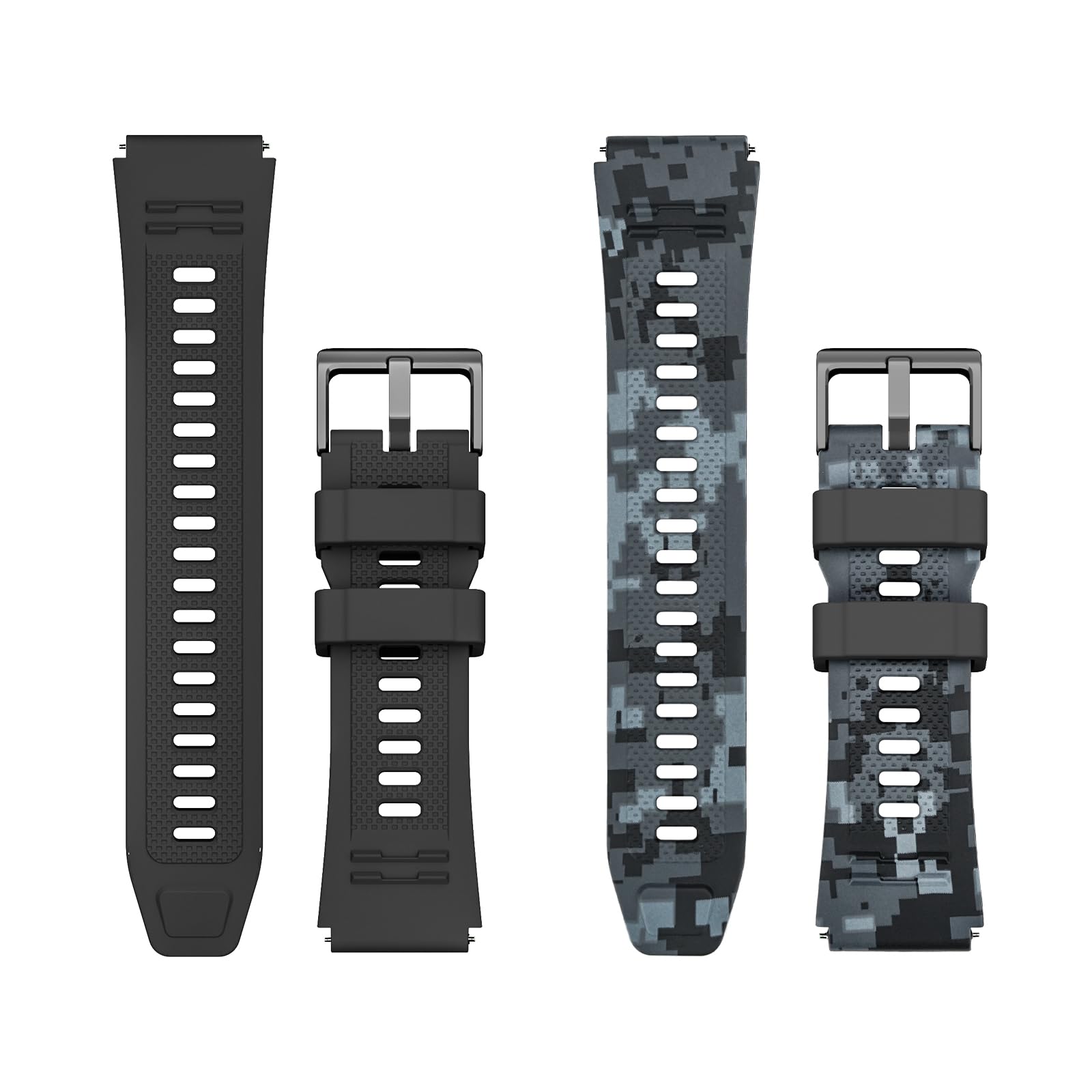 WalkerFit Black and camouflage 22mm silicone sport watch band 2-pack