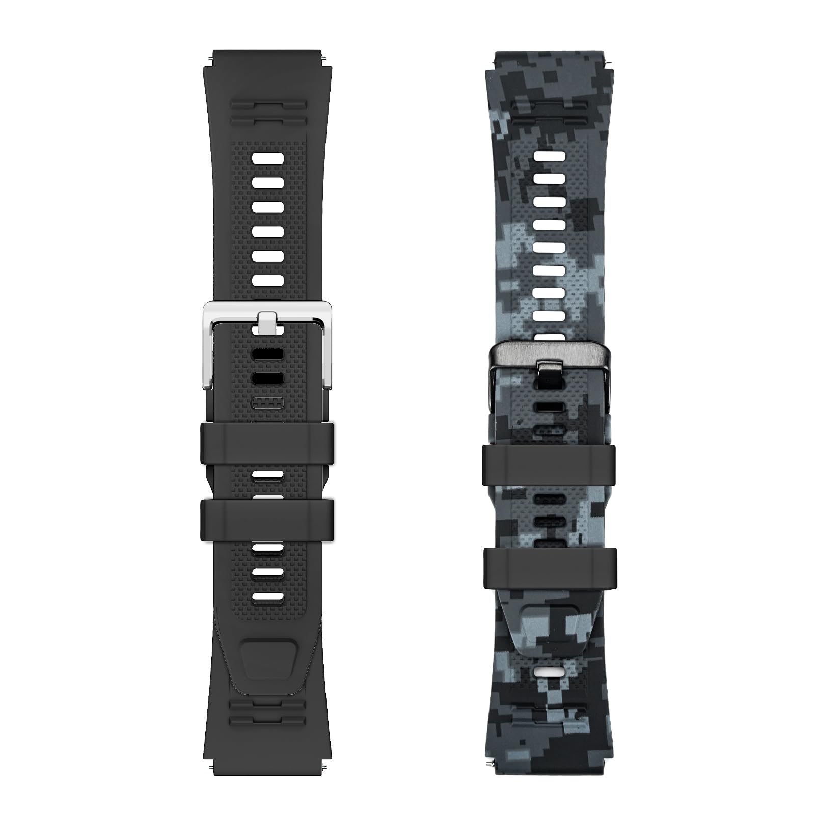 WalkerFit Black and camouflage 22mm silicone sport watch band 2-pack – view 7