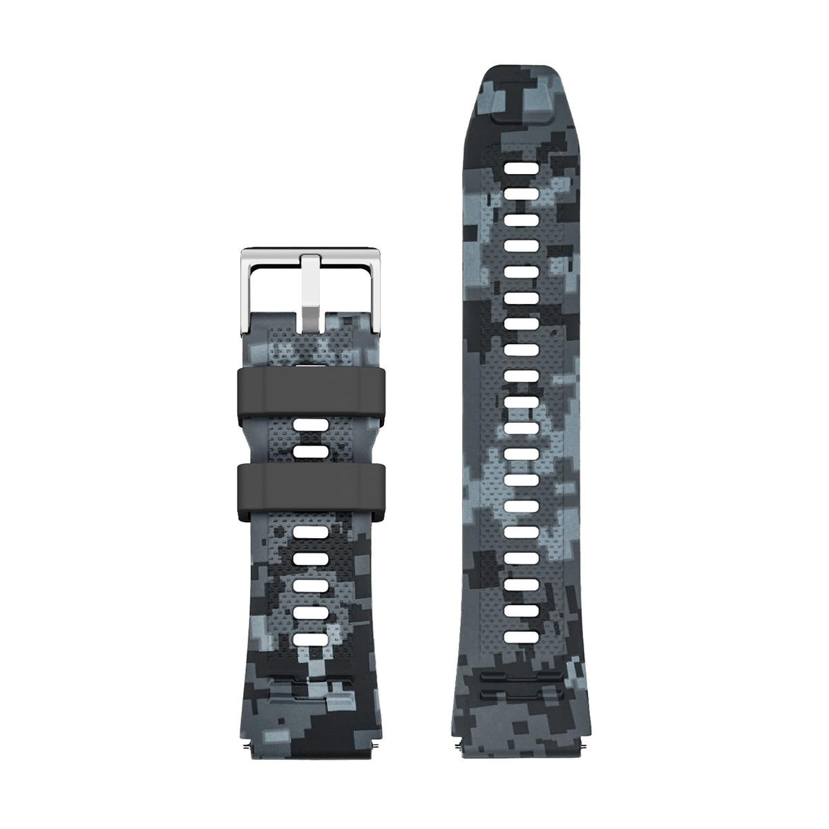 WalkerFit camouflage 22mm silicone sport watch band on a white background, alternate view