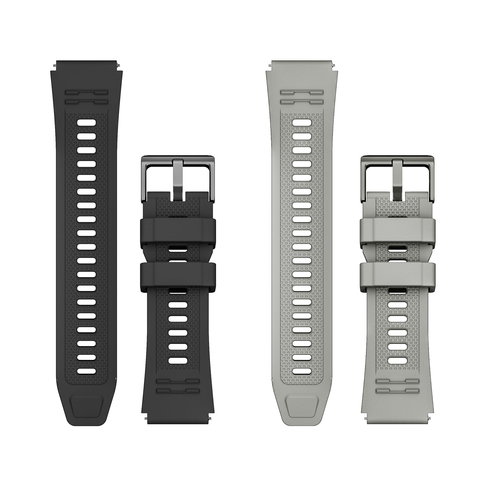 WalkerFit Black and gray 22mm silicone sport watch band 2-pack