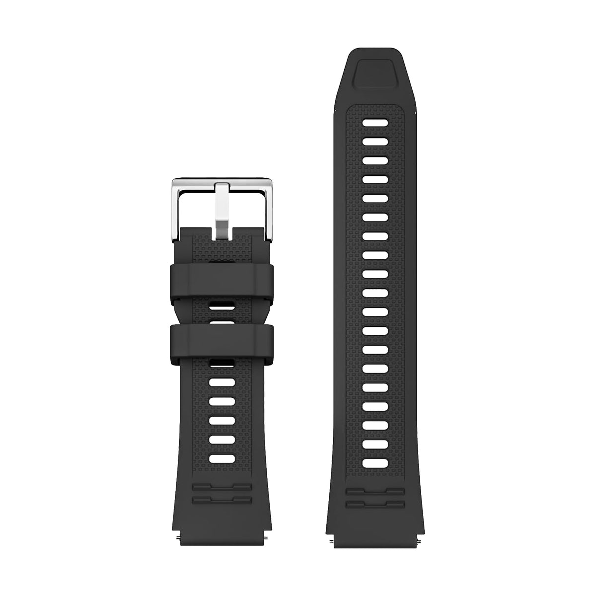 WalkerFit black 22mm silicone sport watch band on a white background, alternate view