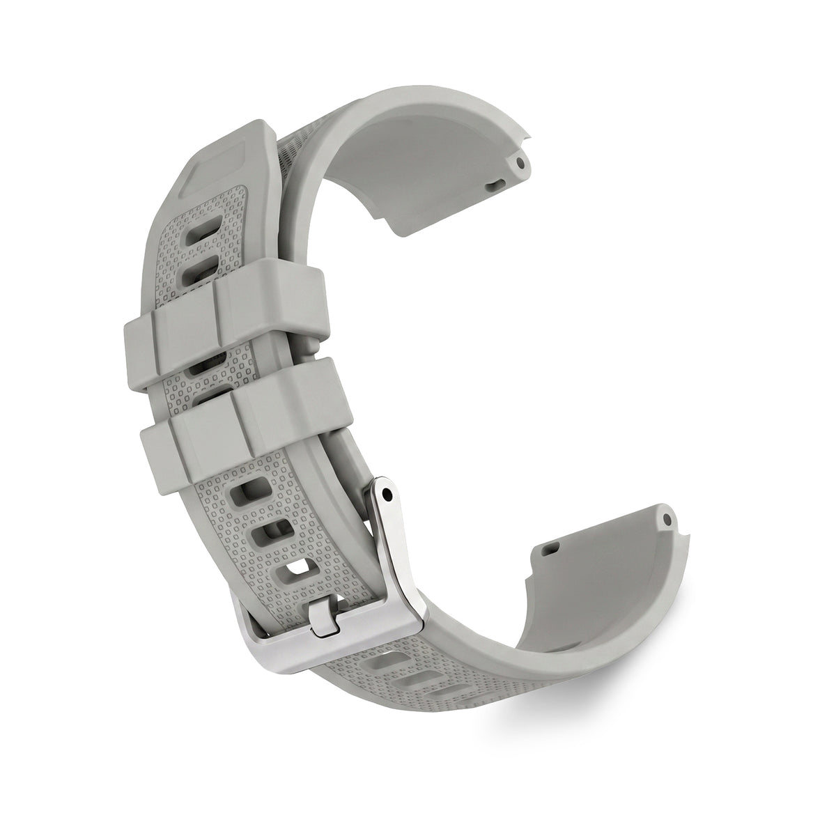 WalkerFit gray 22mm silicone sport watch band on a white background, curved view