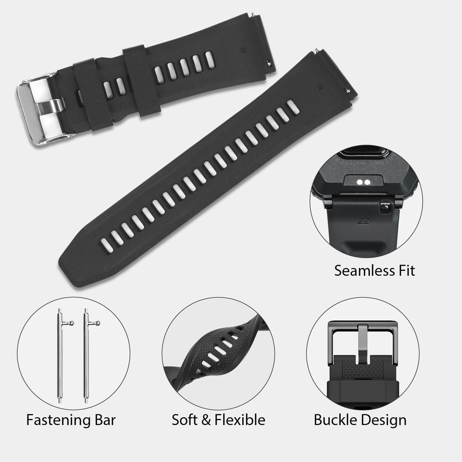 WalkerFit Black and orange 22mm silicone sport watch band 2-pack – view 4