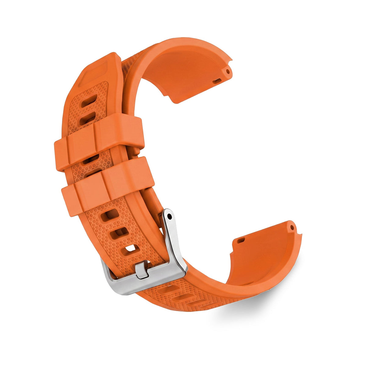 WalkerFit orange 22mm silicone sport watch band on a white background, curved view