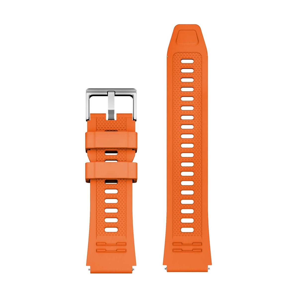 WalkerFit orange 22mm silicone sport watch band on a white background, alternate view