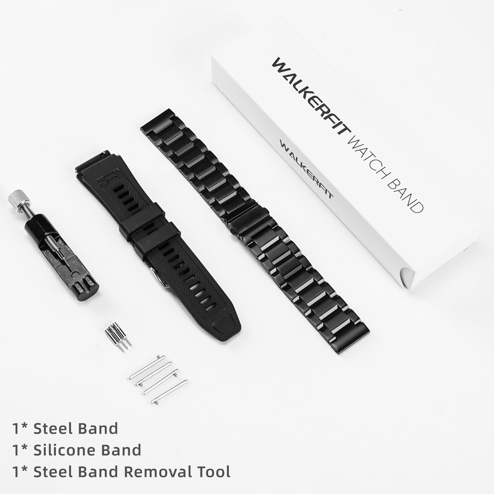 WalkerFit Black 22mm stainless steel watch band set – view 8