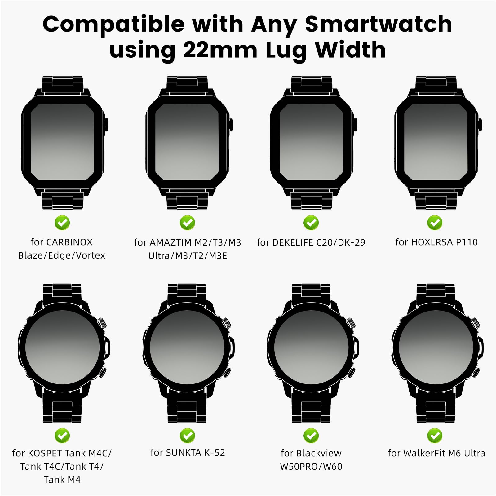 WalkerFit Silver 22mm stainless steel watch band set – view 3