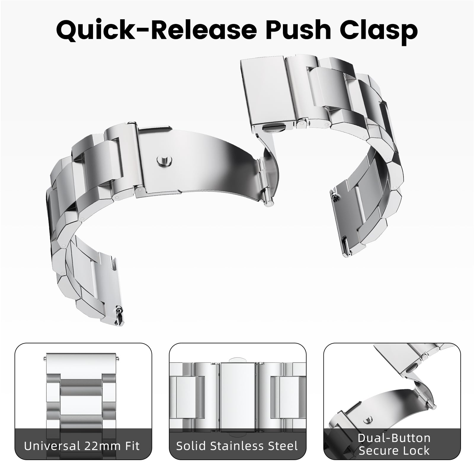 WalkerFit Silver 22mm stainless steel watch band set – view 5