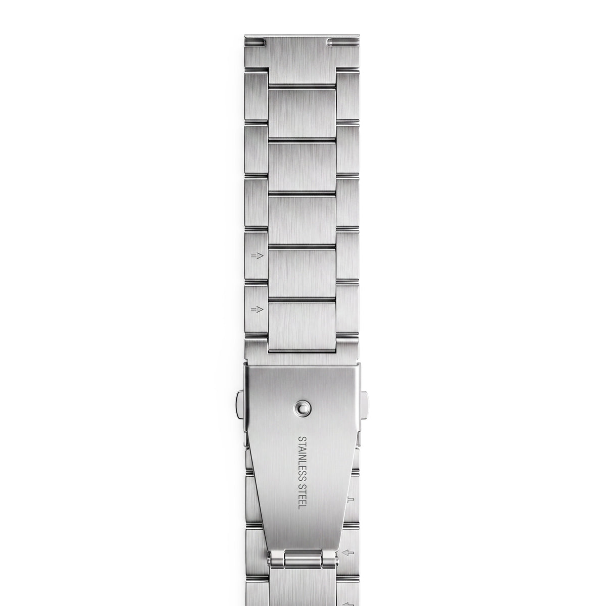 WalkerFit silver 22mm stainless steel watch band on a white background, alternate view