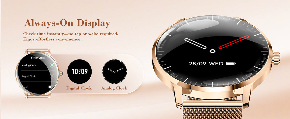 WalkerFit Aura 2 rose gold smartwatch with Always-On AMOLED display