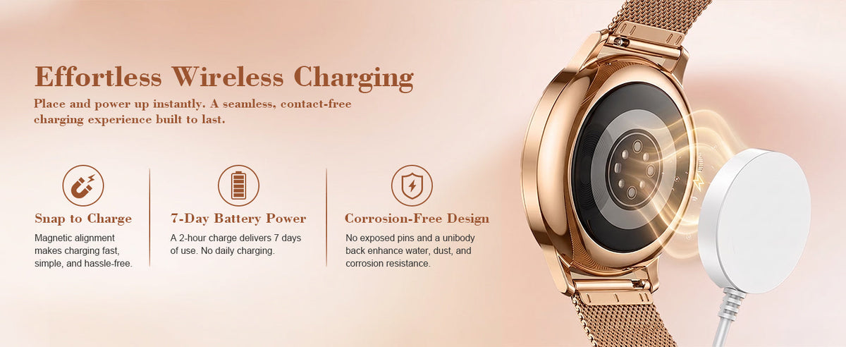 WalkerFit Aura 2 smartwatch magnetic wireless charging