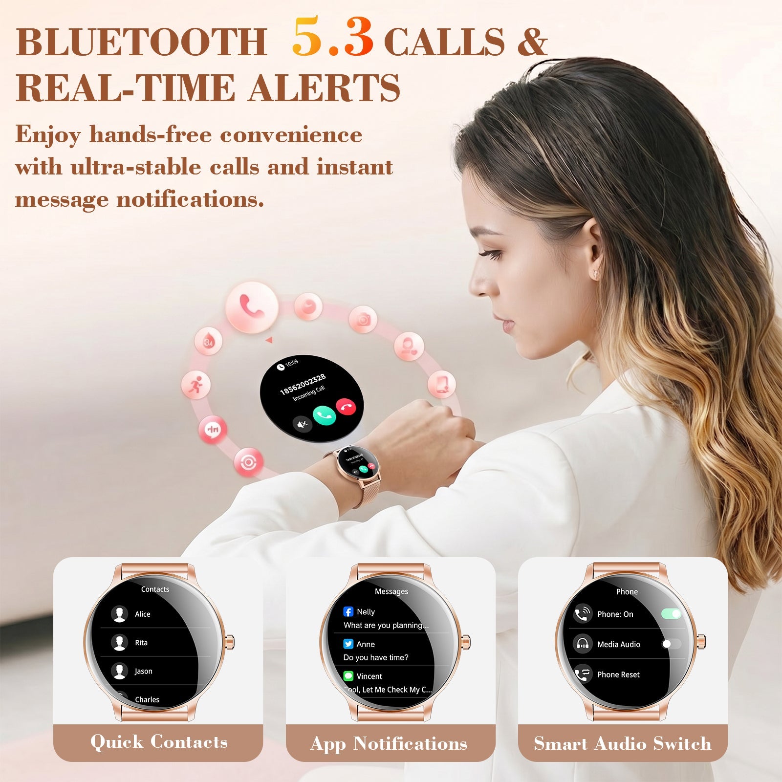 WalkerFit Aura 2 smartwatch Bluetooth calls and real-time alerts
