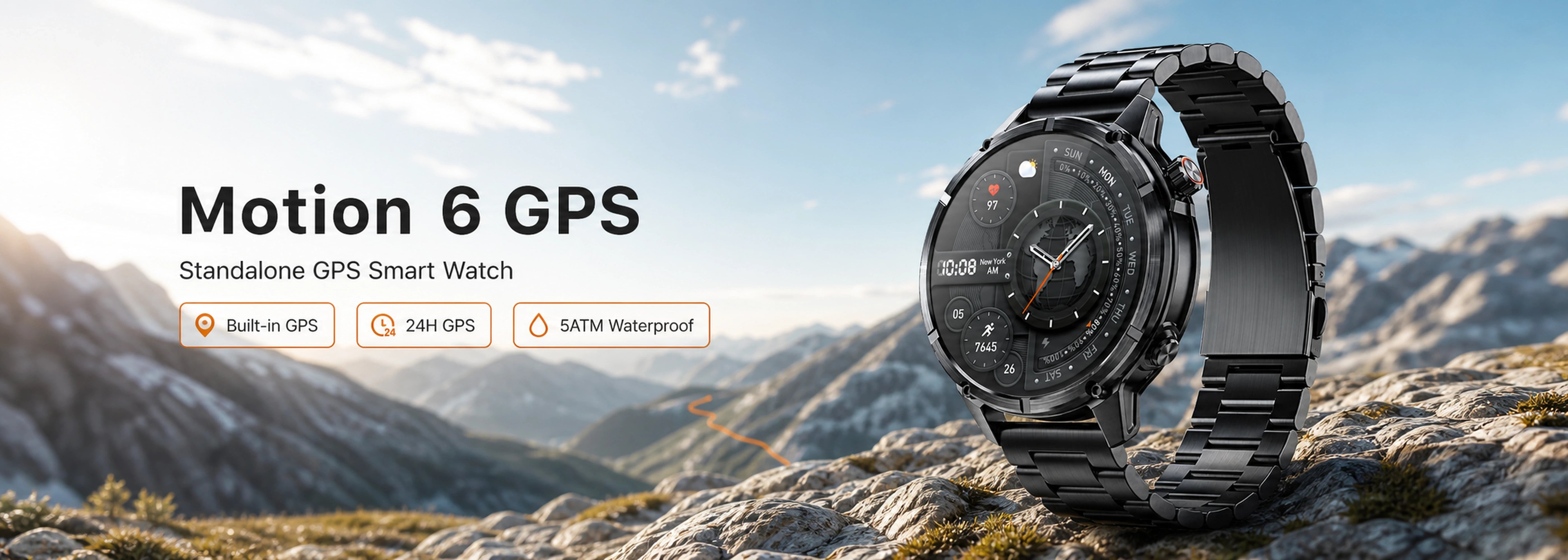 WalkerFit Motion 6 GPS standalone GPS smartwatch homepage banner