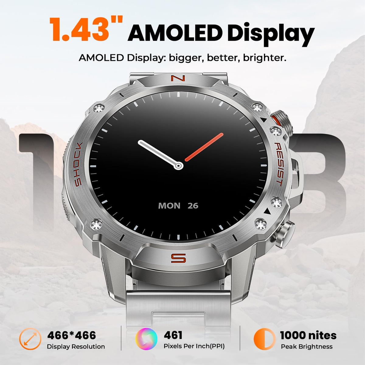 Motion 6 Silver Steel smartwatch product image 4 #Case Color_Silver