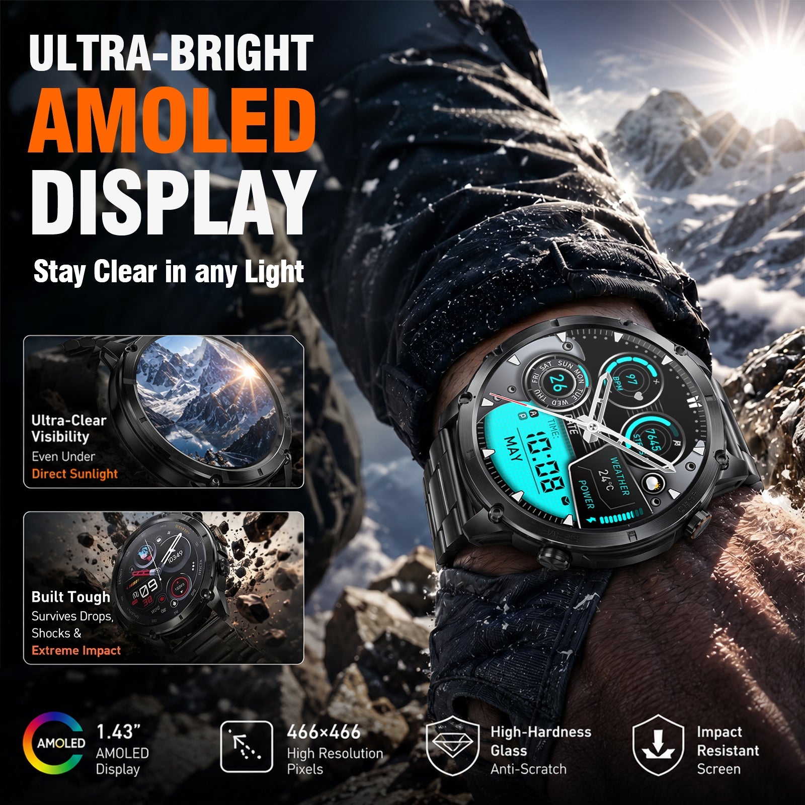 WalkerFit Motion 6 GPS black smartwatch AMOLED display