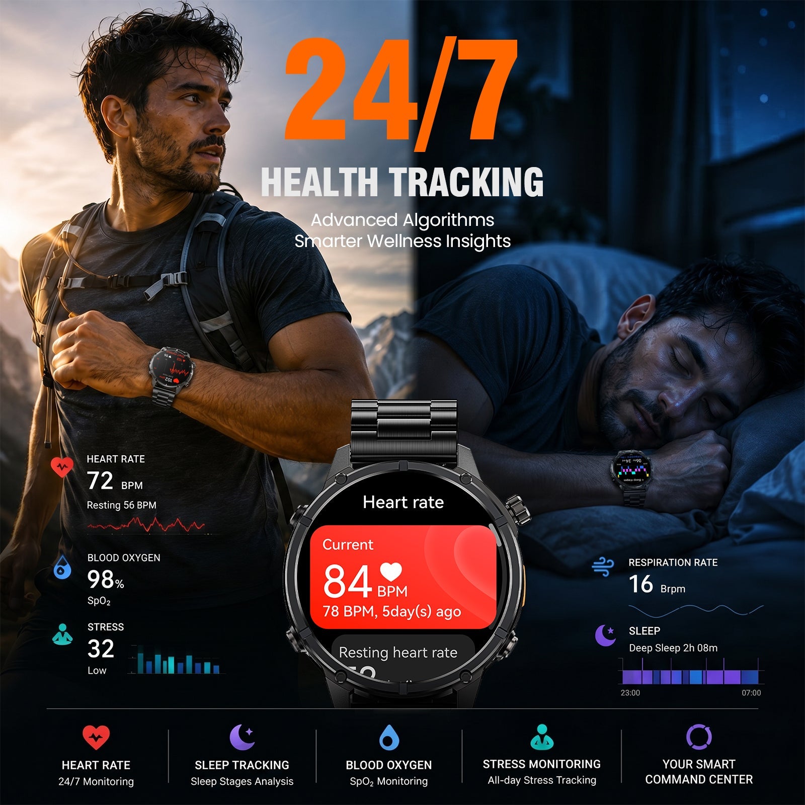 WalkerFit Motion 6 GPS black smartwatch health tracking