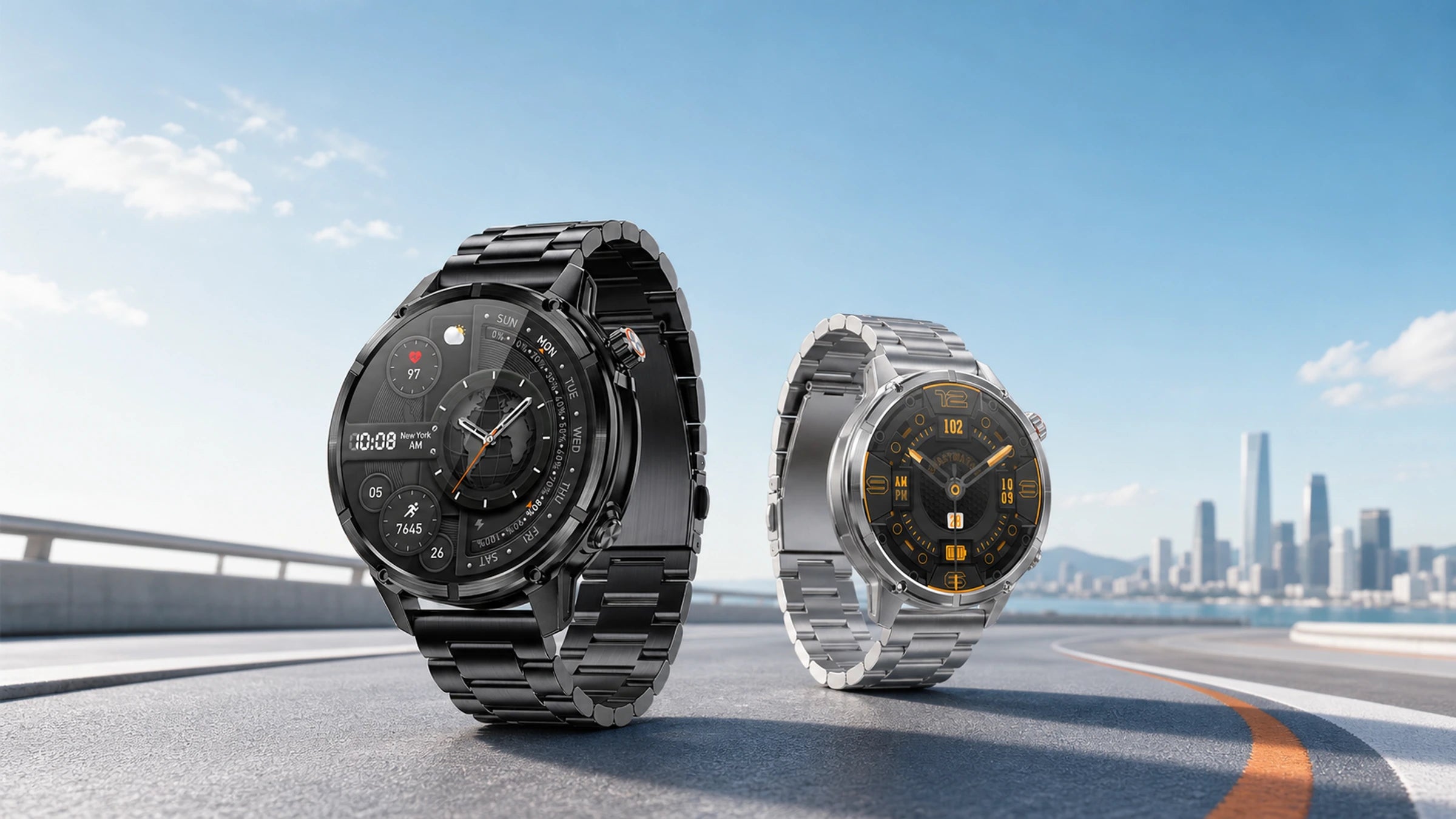 WalkerFit Motion 6 GPS smartwatches in a clean running scene