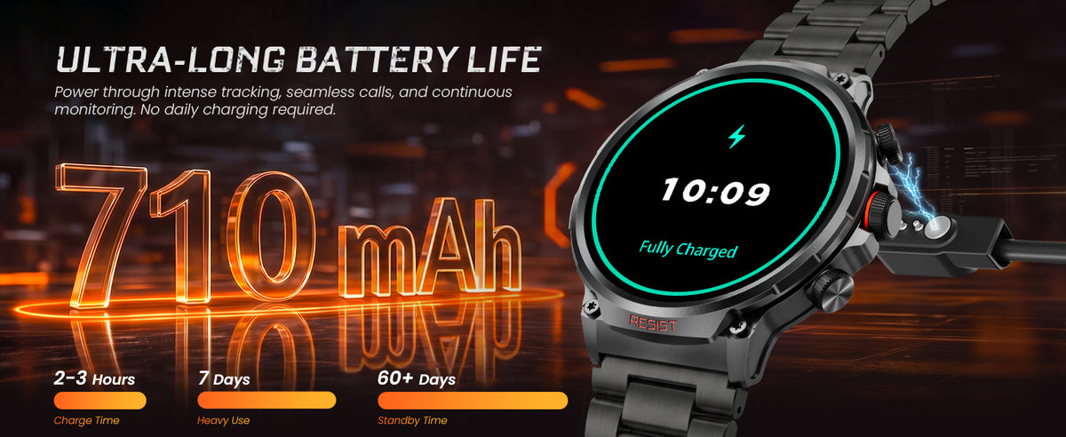 M6 Max Black steel smartwatch 710mah power for longer days