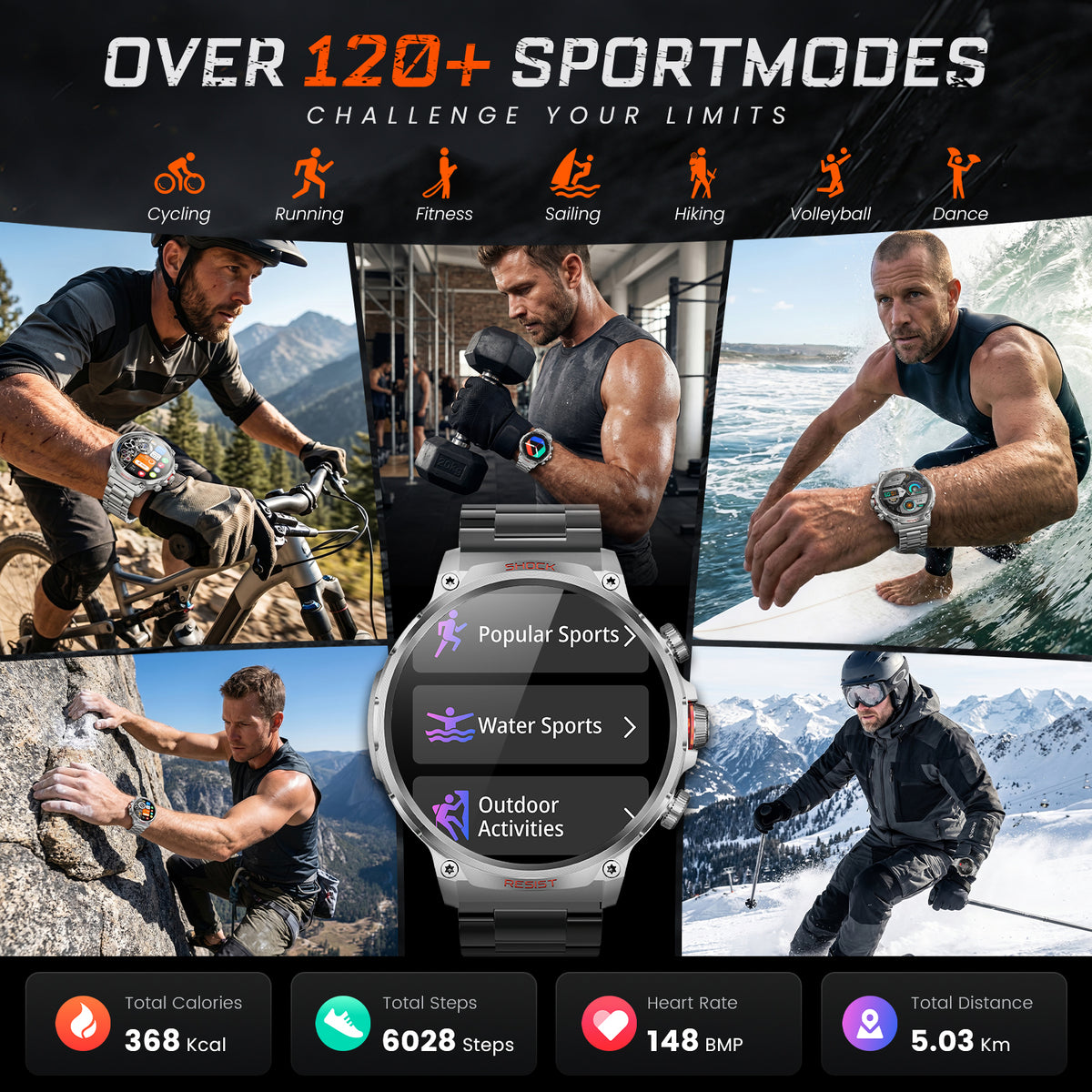 M6 Max Silver steel smartwatch with over 120 sports modes