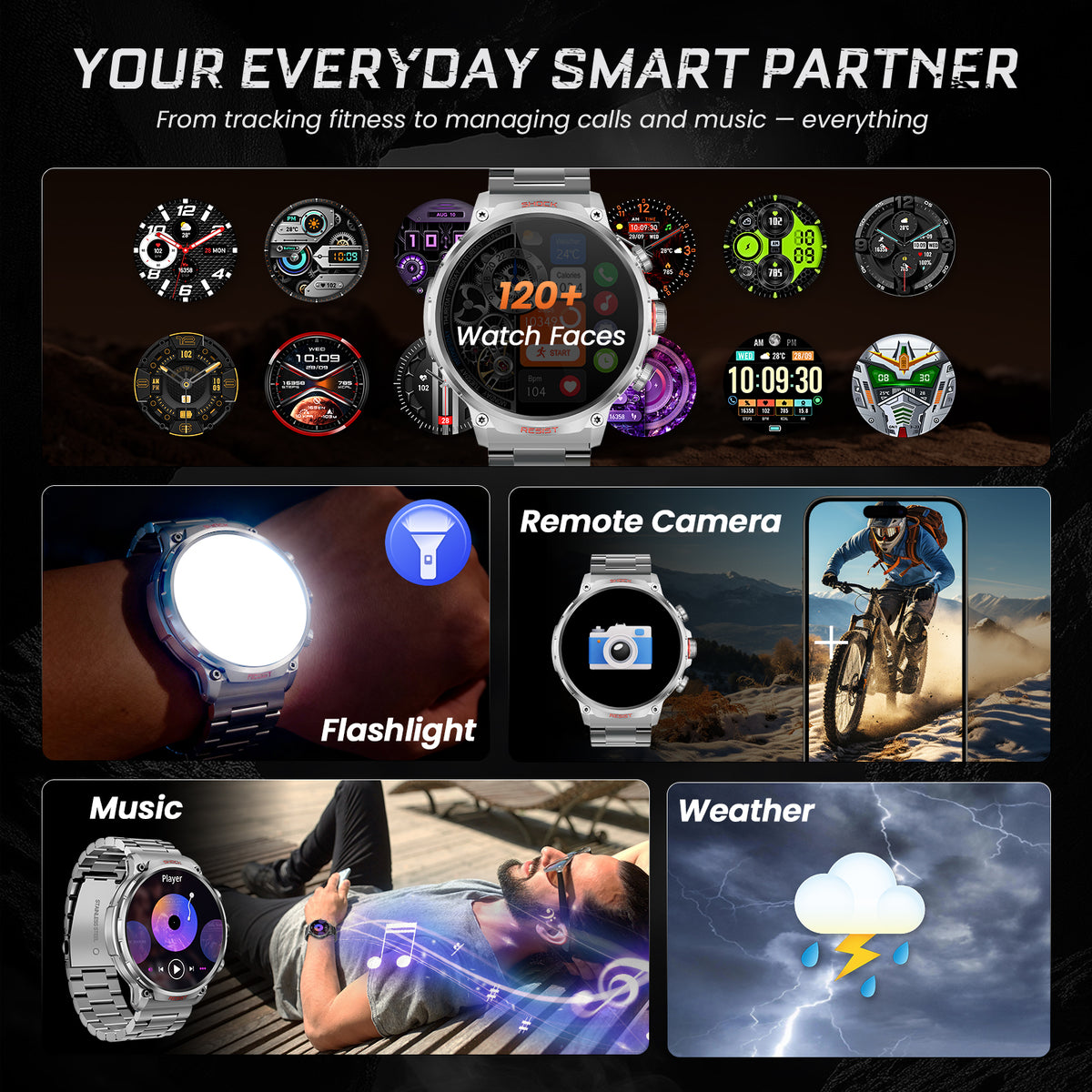 M6 Max Silver steel smartwatch everyday tools and watch faces
