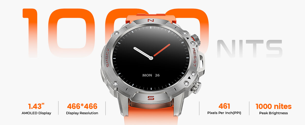 Motion 6 Silver case 1.43-inch AMOLED display