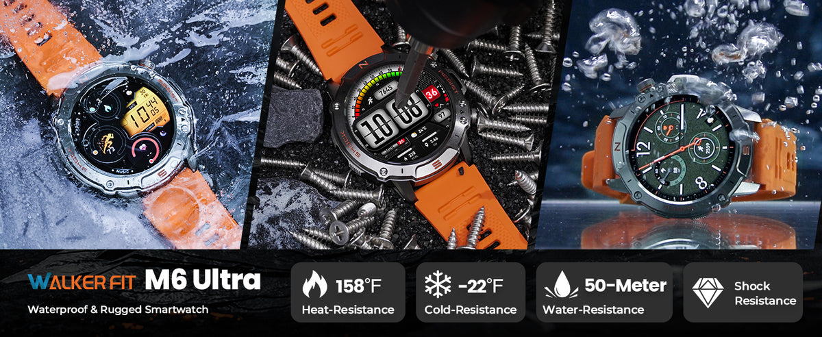 Motion 6 Silver case and orange silicone band feature overview
