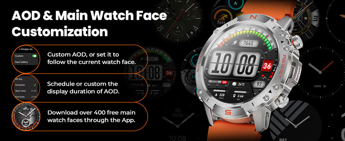 Motion 6 Silver case always-on display and watch face customization