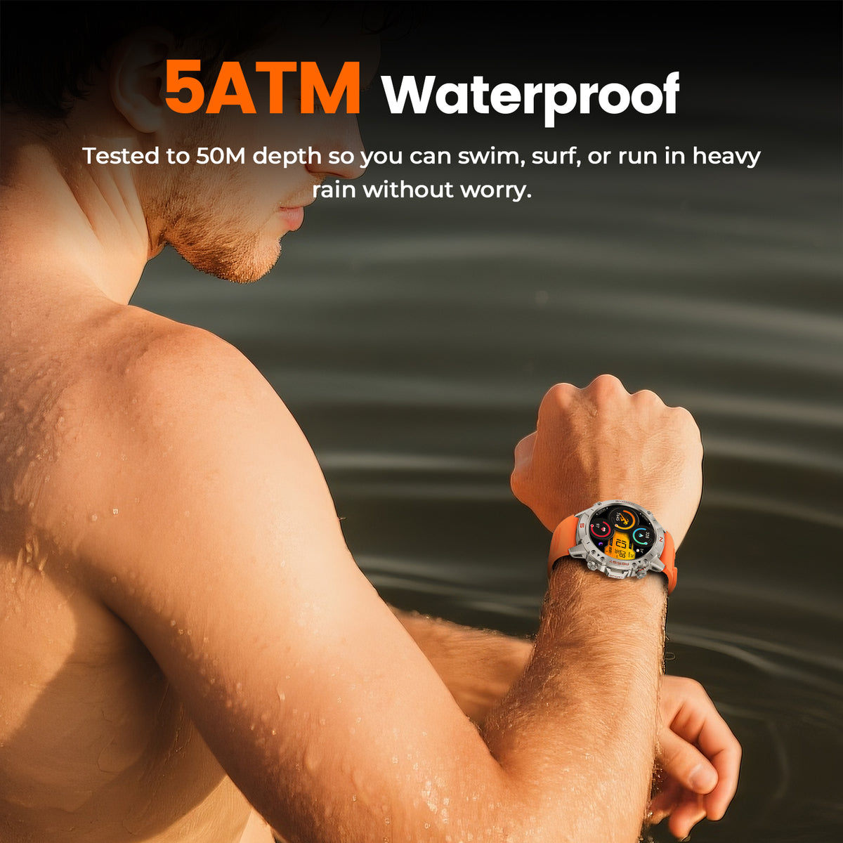 Motion 6 Silver case with orange silicone band product gallery image 5 #Case Color_Silver
