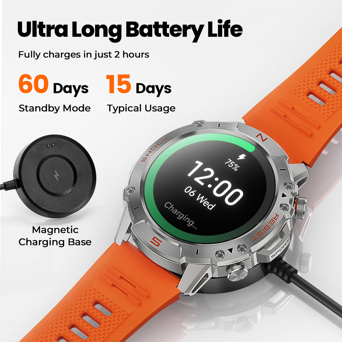Motion 6 Silver case with orange silicone band product gallery image 6 #Case Color_Silver