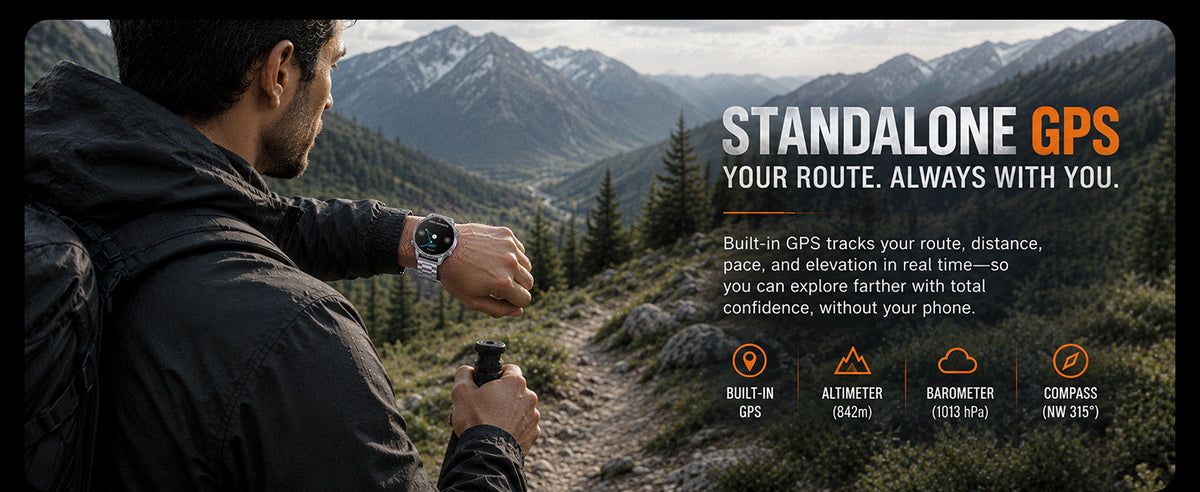 Silver WalkerFit Motion 6 GPS route tracking with altimeter, barometer, and compass
