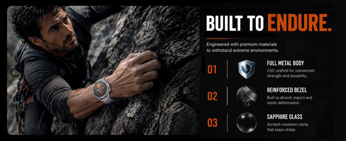 Silver WalkerFit Motion 6 GPS full-metal body, reinforced bezel, and durable glass construction
