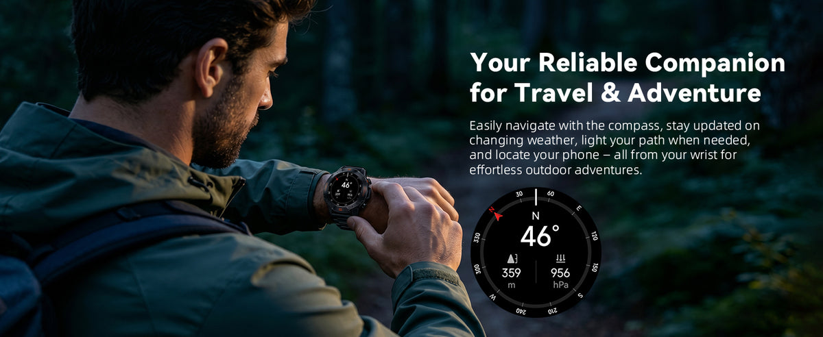 Motion 6 Black Steel compass and outdoor utility features during travel