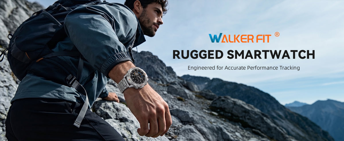 WalkerFit Motion 6 silver steel rugged smartwatch outdoors