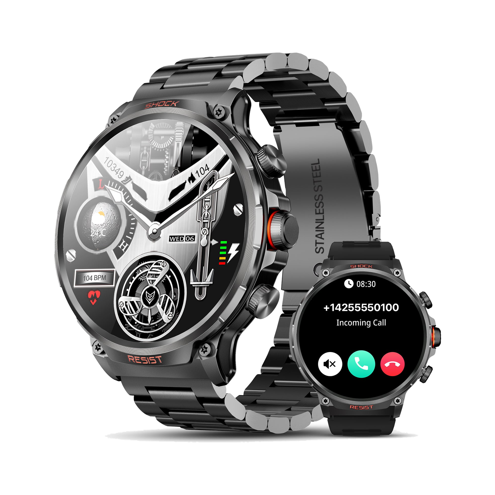 M6 Max Black steel smartwatch front and rear product view